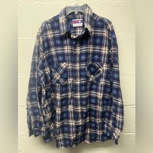 American Edition Blue and White Plaid Flannel Shirt